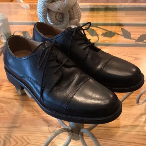 Chaps Men’s Black Leather Oxfords Sz 8 Near New - Picture 10 of 10